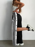 Fashion Trend Stripes Side Button Pants Wide Leg Pants
