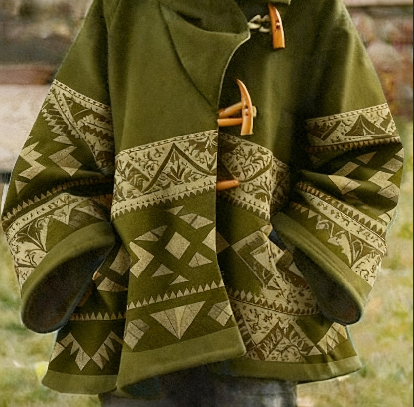 Winter New Women's Loose Retro Printed Woolen Coat