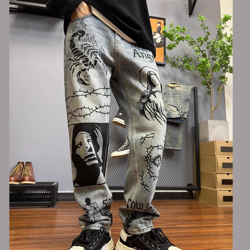 Slightly Pulled Doodle Hand Drawn Dirty Gradual Change From Black To Gray Jeans