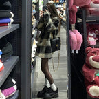 Plaid Suit Wool Coat Women's Retro Thick Loose