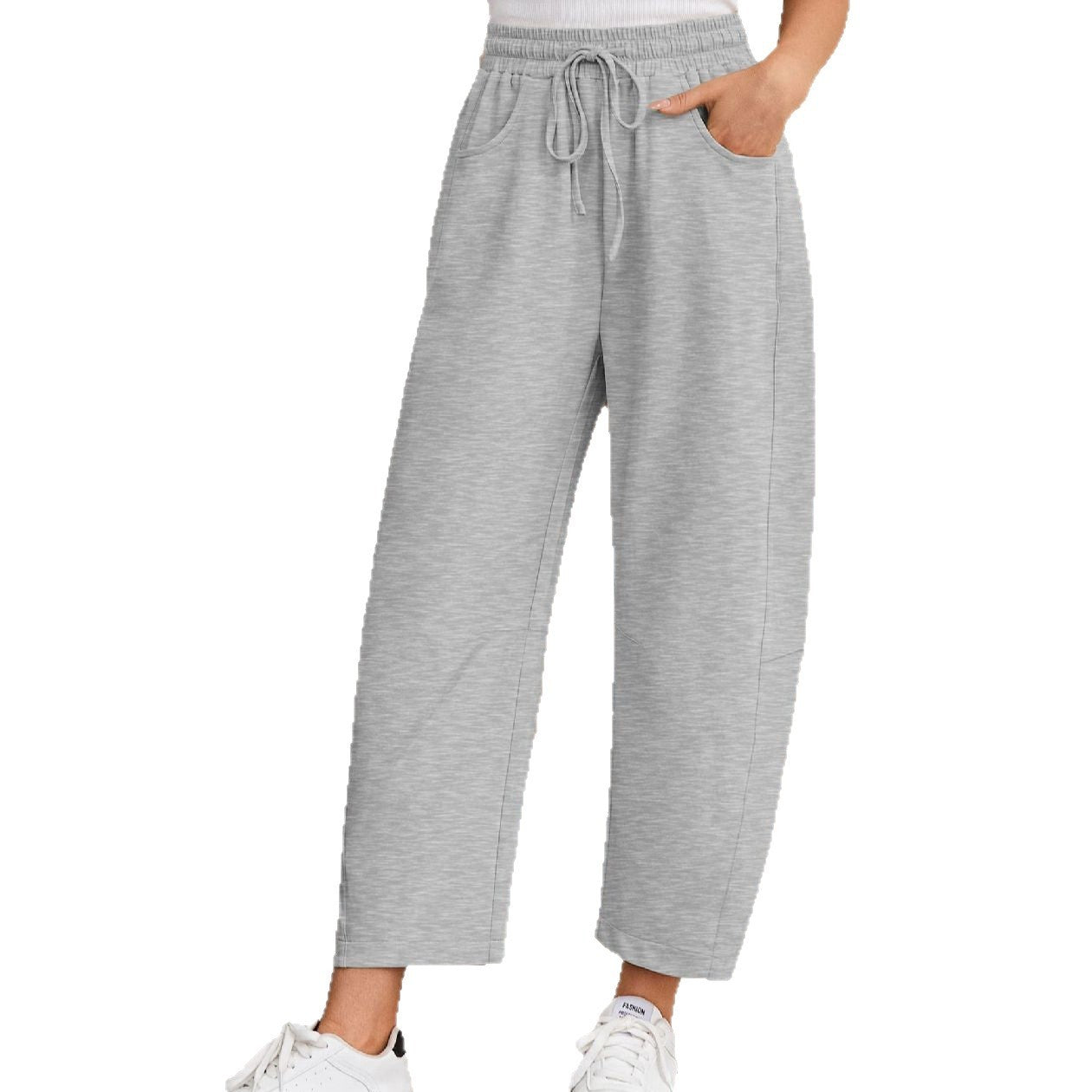 Fashion Loose Sports Drawstring Pocket Cropped Sweatpants