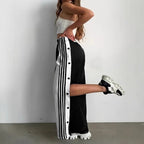 Fashion Trend Stripes Side Button Pants Wide Leg Pants