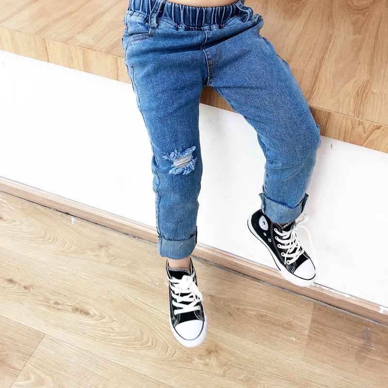 Boys Ripped Stretch Denim Trousers