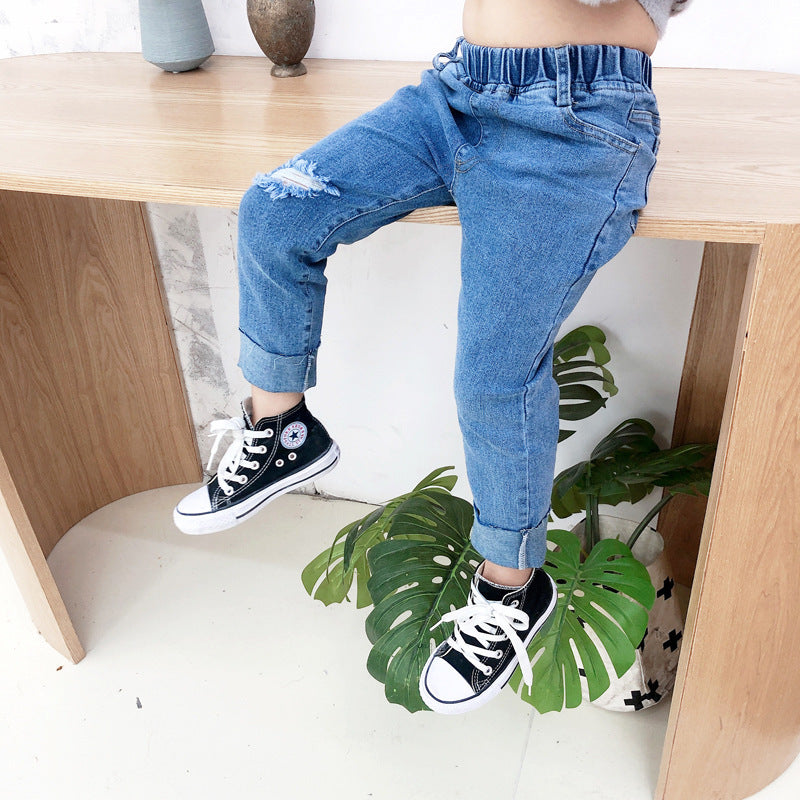 Boys Ripped Stretch Denim Trousers