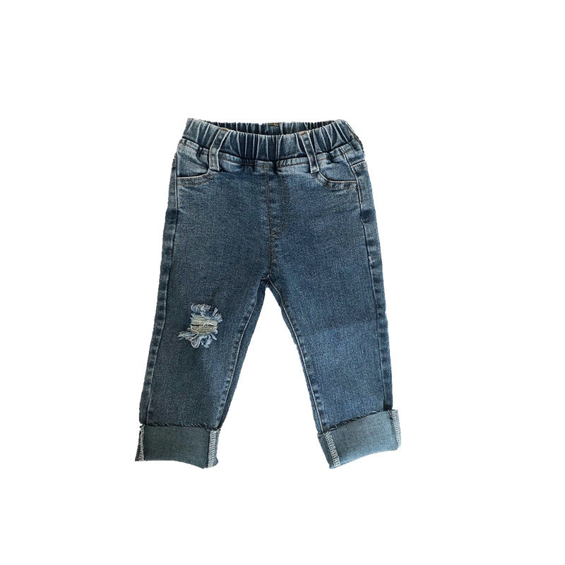 Boys Ripped Stretch Denim Trousers