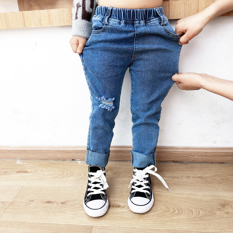 Boys Ripped Stretch Denim Trousers