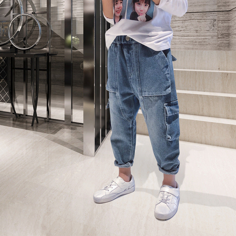 Big Kids Loose Harem Trousers Plus Fleece Padded Overalls