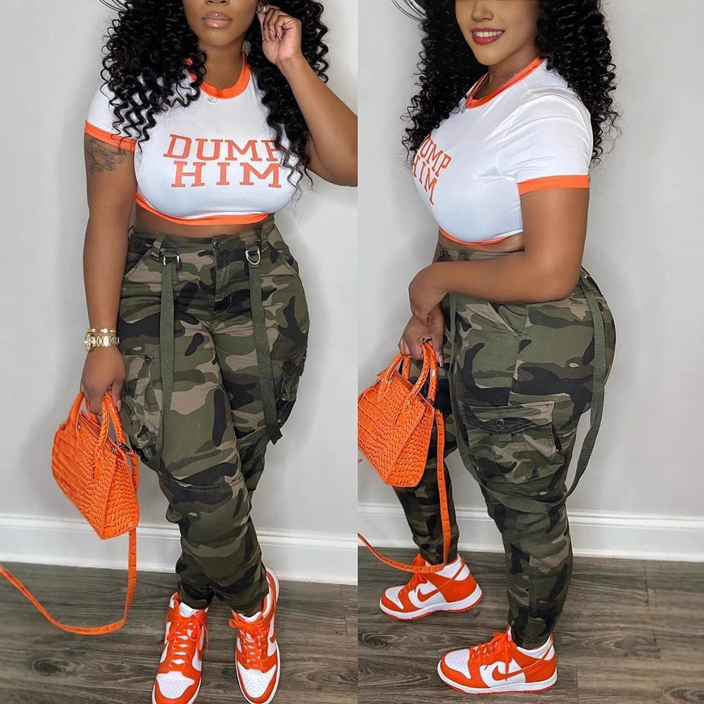 Fashion Camouflage All-match Ankle-tied Overalls