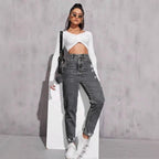 Women's Casual Ripped Washed Jeans With Nine-part Calf