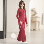 Girls' Simple Brushed Warm Straight-leg Pants
