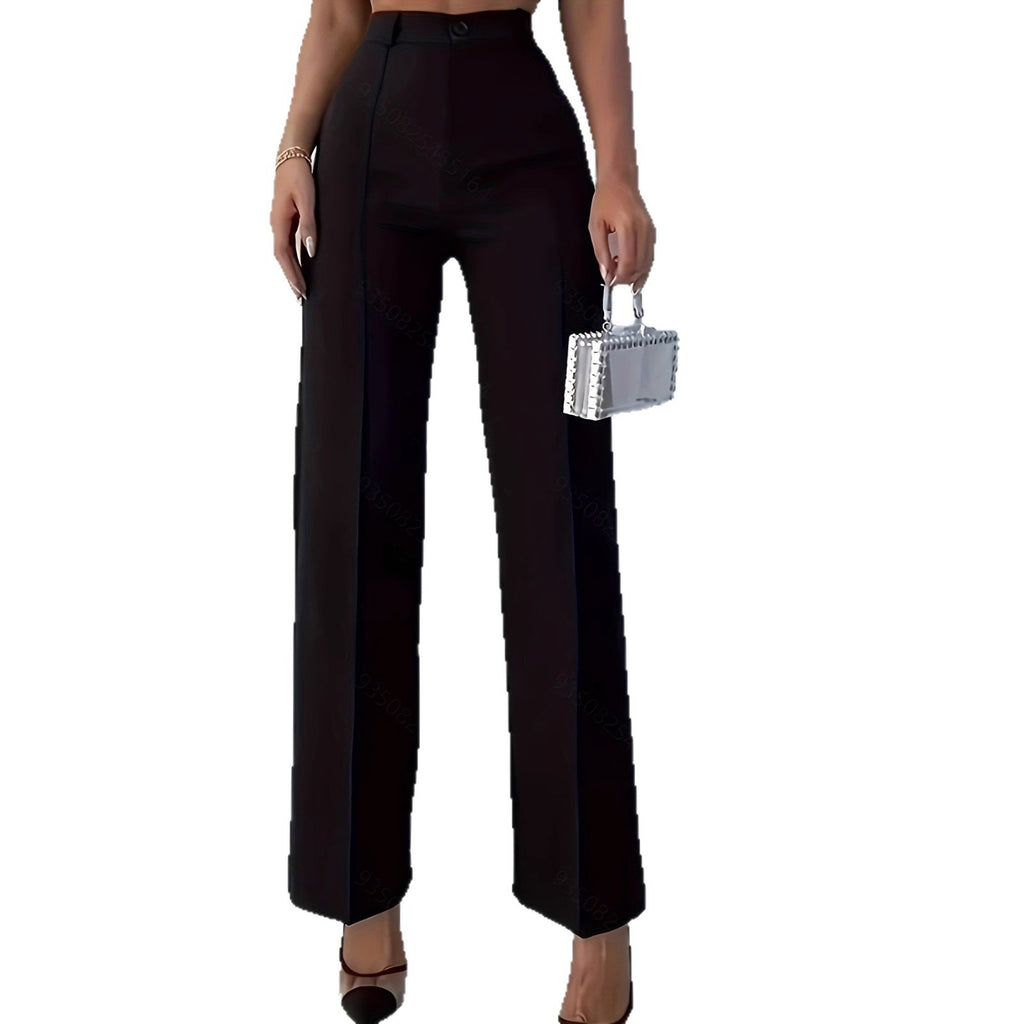 High Waist Slim Fit Solid Color Casual Pants