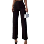 High Waist Slim Fit Solid Color Casual Pants