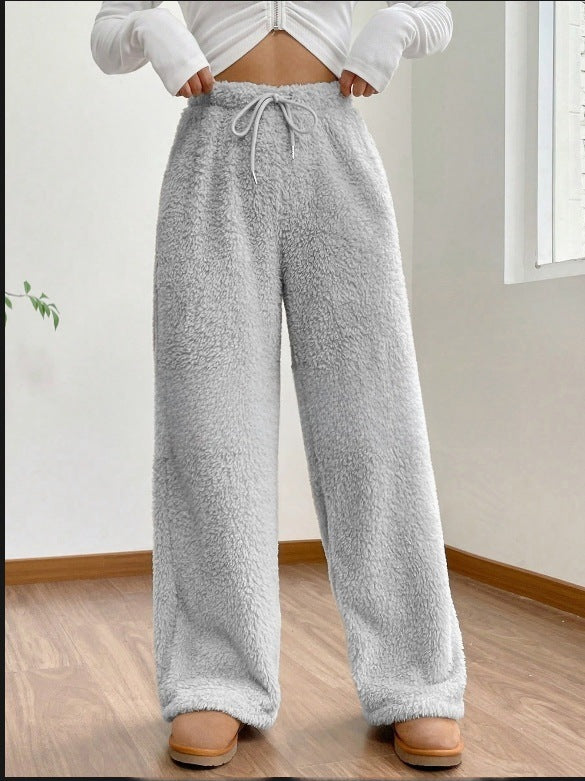 Women's Solid Color Loose Fleece Casual Pants
