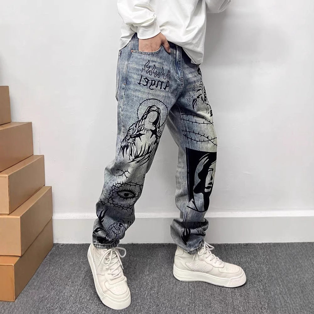 Slightly Pulled Doodle Hand Drawn Dirty Gradual Change From Black To Gray Jeans