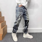 Slightly Pulled Doodle Hand Drawn Dirty Gradual Change From Black To Gray Jeans