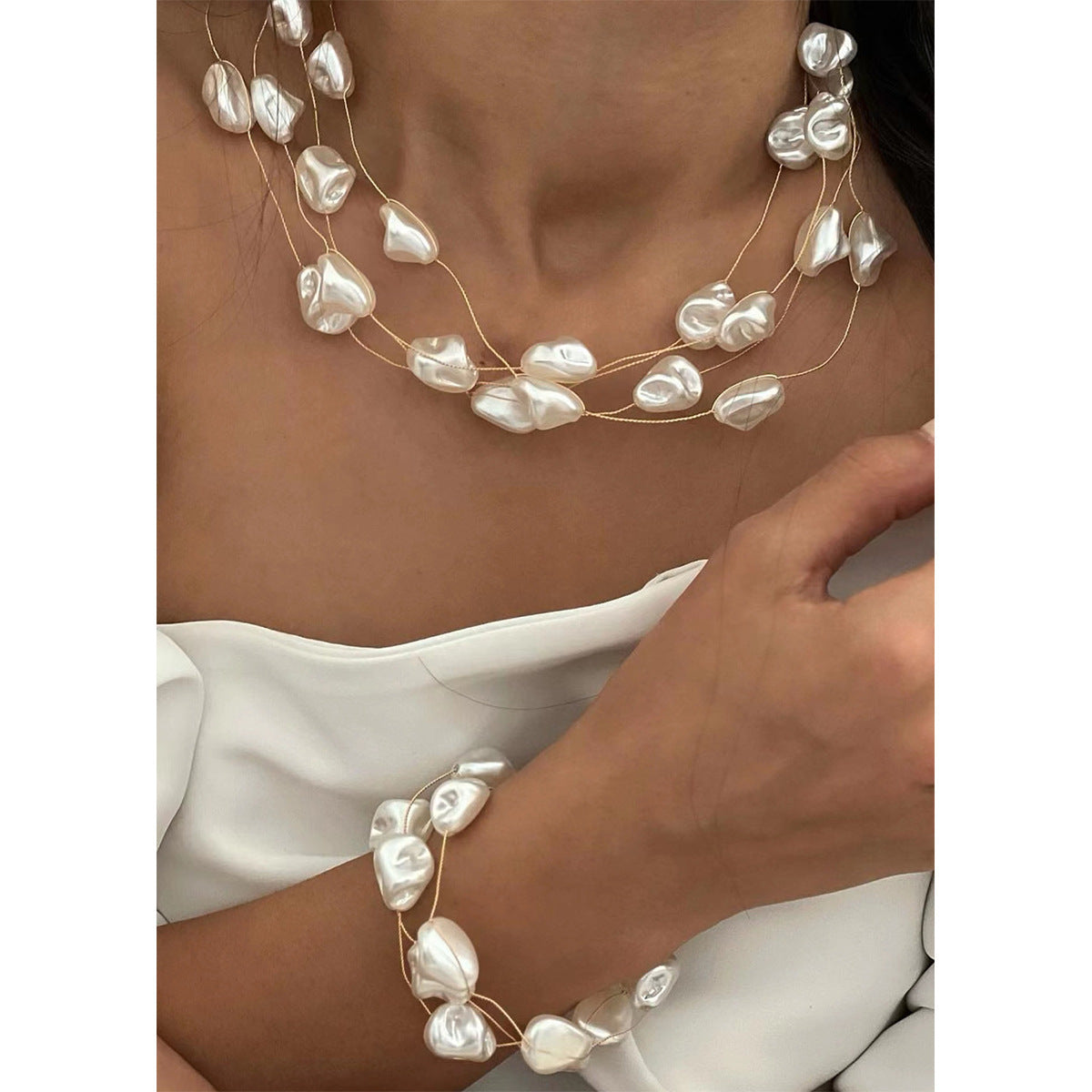 Versatile Baroque Pearl Necklace Bracelet For Women