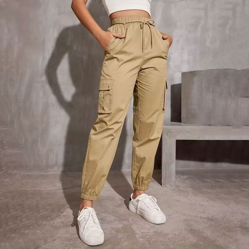 High Waist Wide Leg Ankle-tied Sports Pants