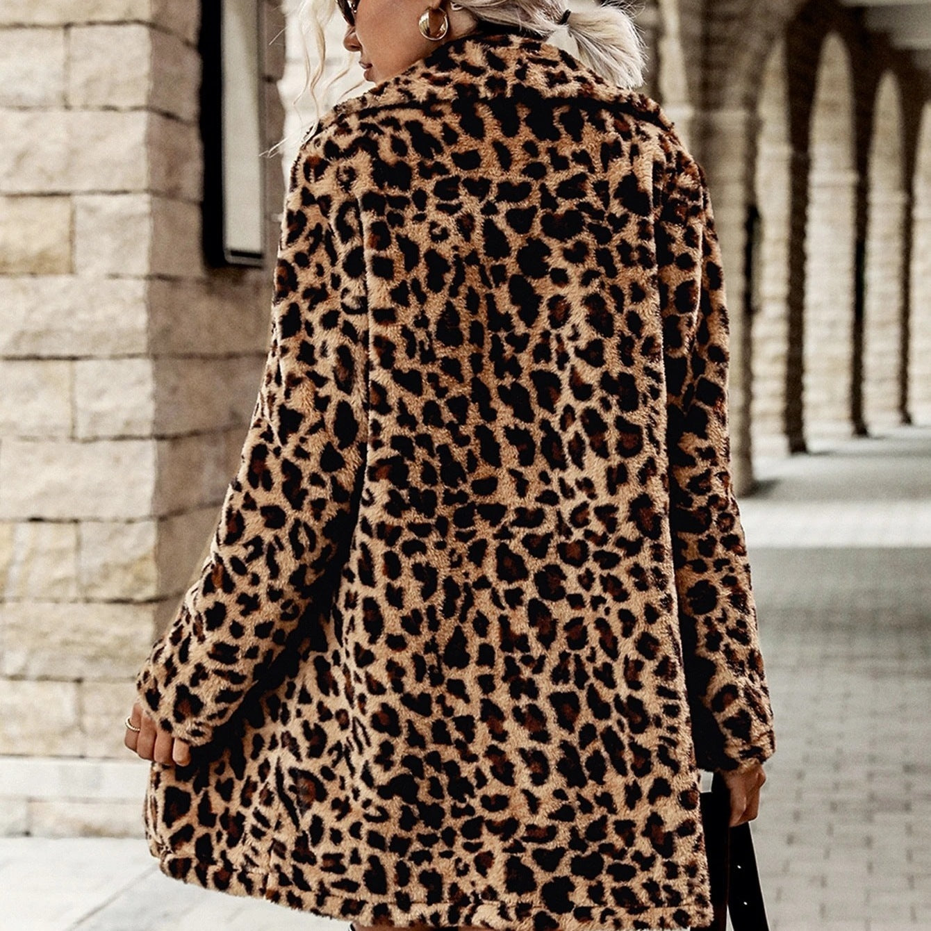 Coat Leopard Print Long Sleeve Furry Coat Top