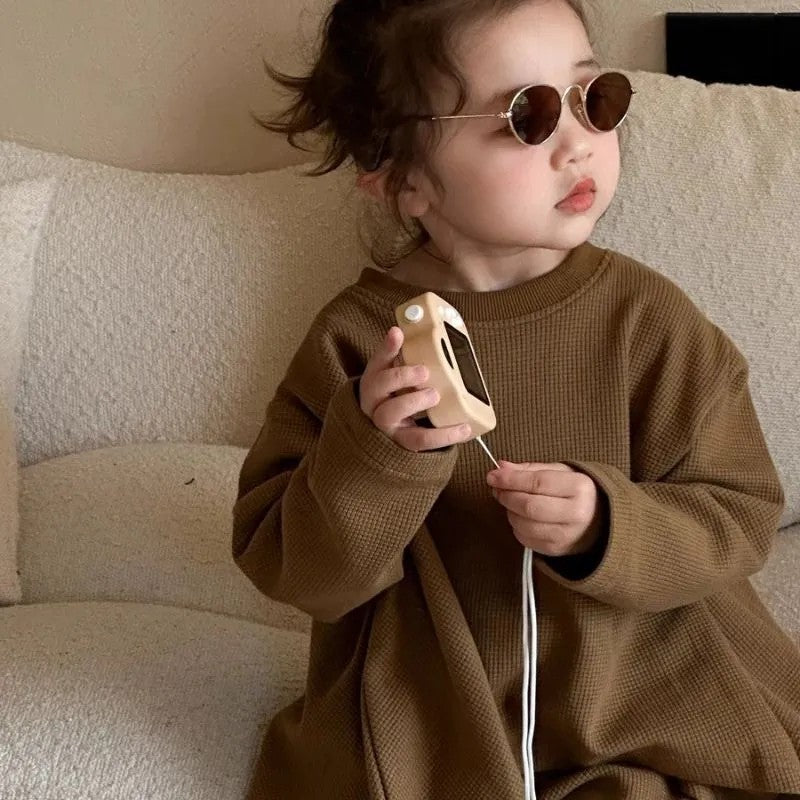 Girls' Loose Cape Top Bell-bottom Pants Suit