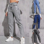Women's Casual Ripped Washed Jeans With Nine-part Calf