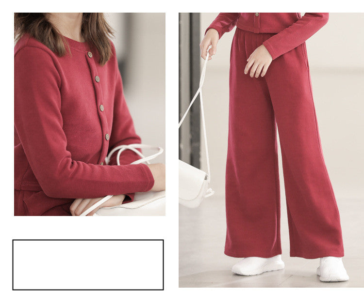 Girls' Simple Brushed Warm Straight-leg Pants