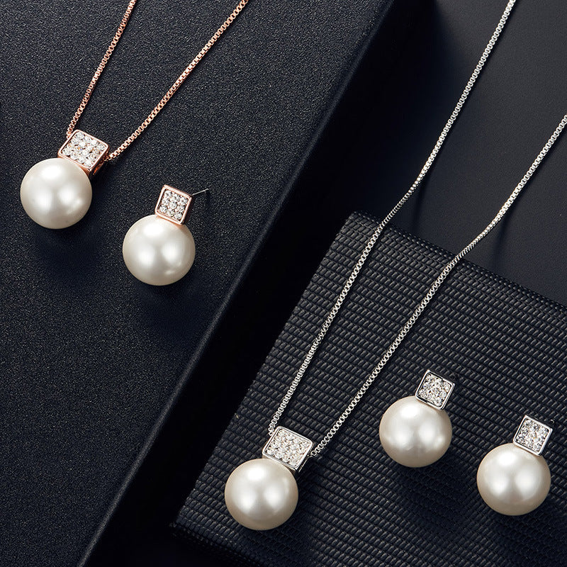 Versatile Square Pearl Earring and Necklace Jewelry Set