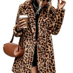 Coat Leopard Print Long Sleeve Furry Coat Top