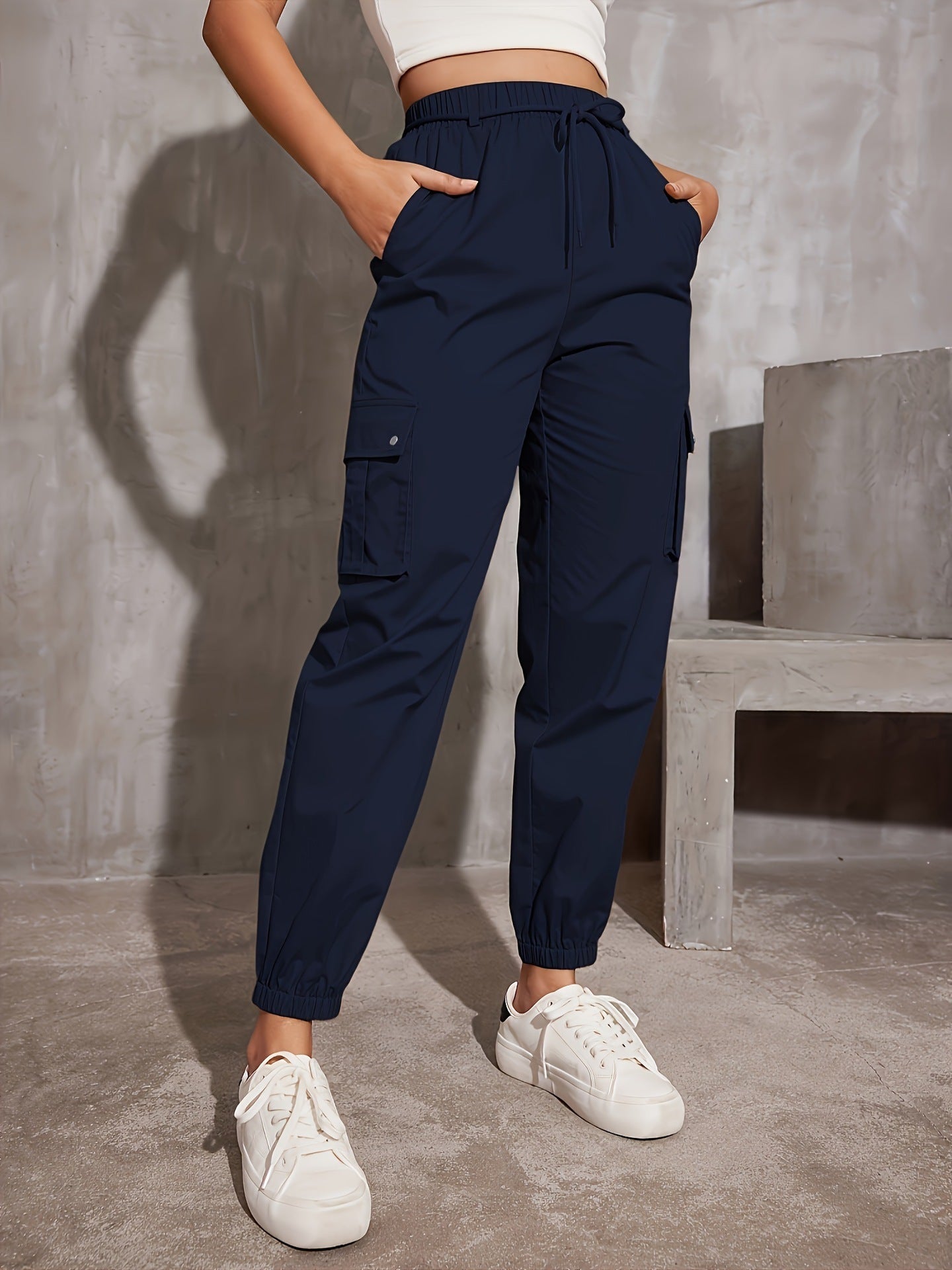 High Waist Wide Leg Ankle-tied Sports Pants