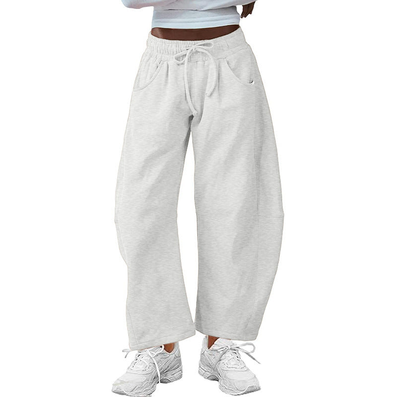 Fashion Loose Sports Drawstring Pocket Cropped Sweatpants