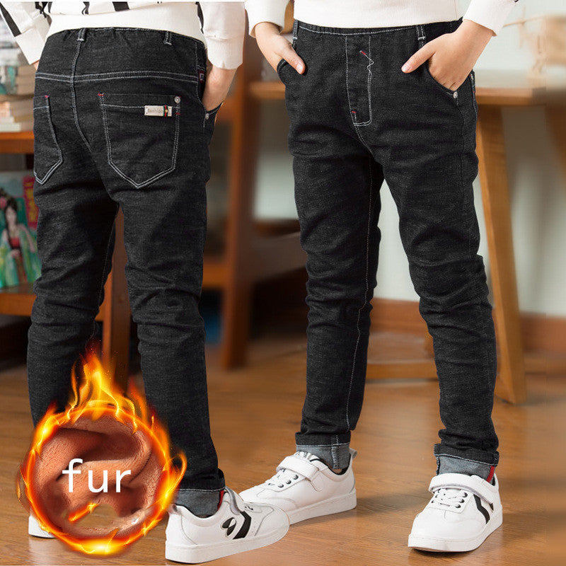 Boys' Jeans With Thick Fleece, Winter Children's Casual Wear