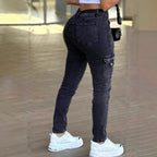 Women's Jeans Leisure Washed-out Slim-fit Solid Color Workwear Denim