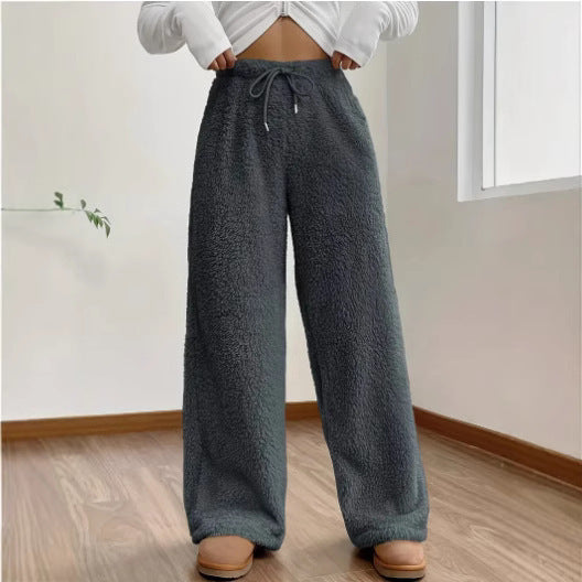Women's Solid Color Loose Fleece Casual Pants