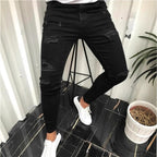 Tight Ripped Trendy Skinny Solid Color Simple Denim Trousers