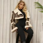 A Short Crop Top With A Fashionable Street PU Leather Patchwork Fur Collar