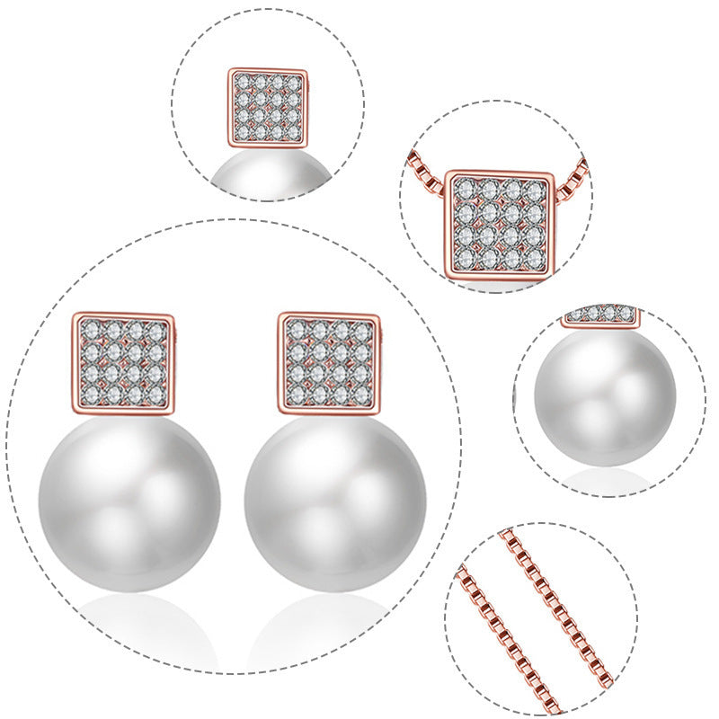 Versatile Square Pearl Earring and Necklace Jewelry Set