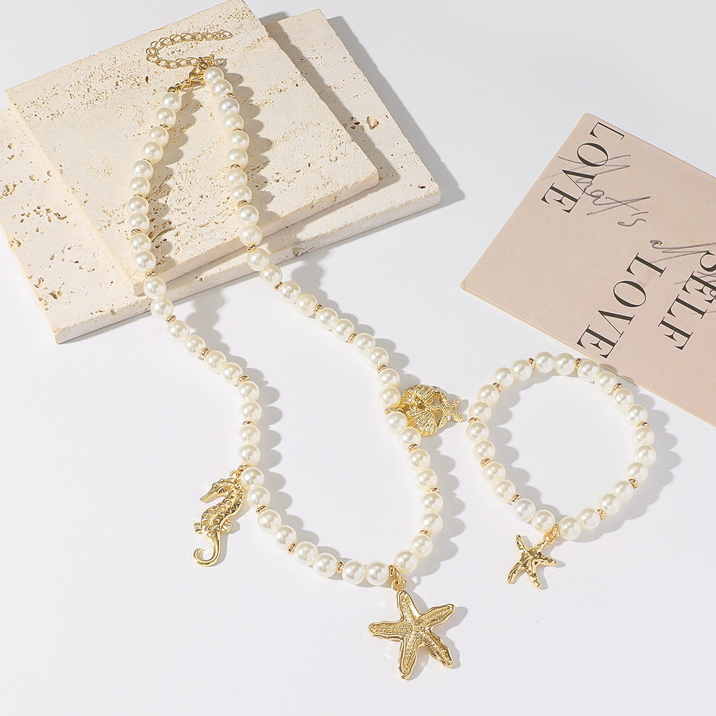 Haima Shell Necklace Starfish Bracelet Set Fashion Lady