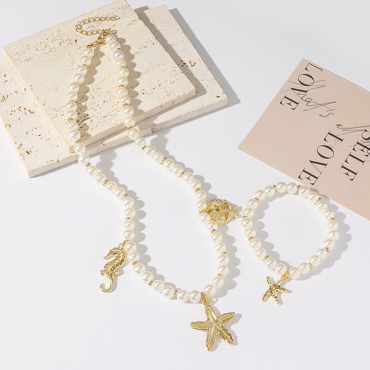 Haima Shell Necklace Starfish Bracelet Set Fashion Lady