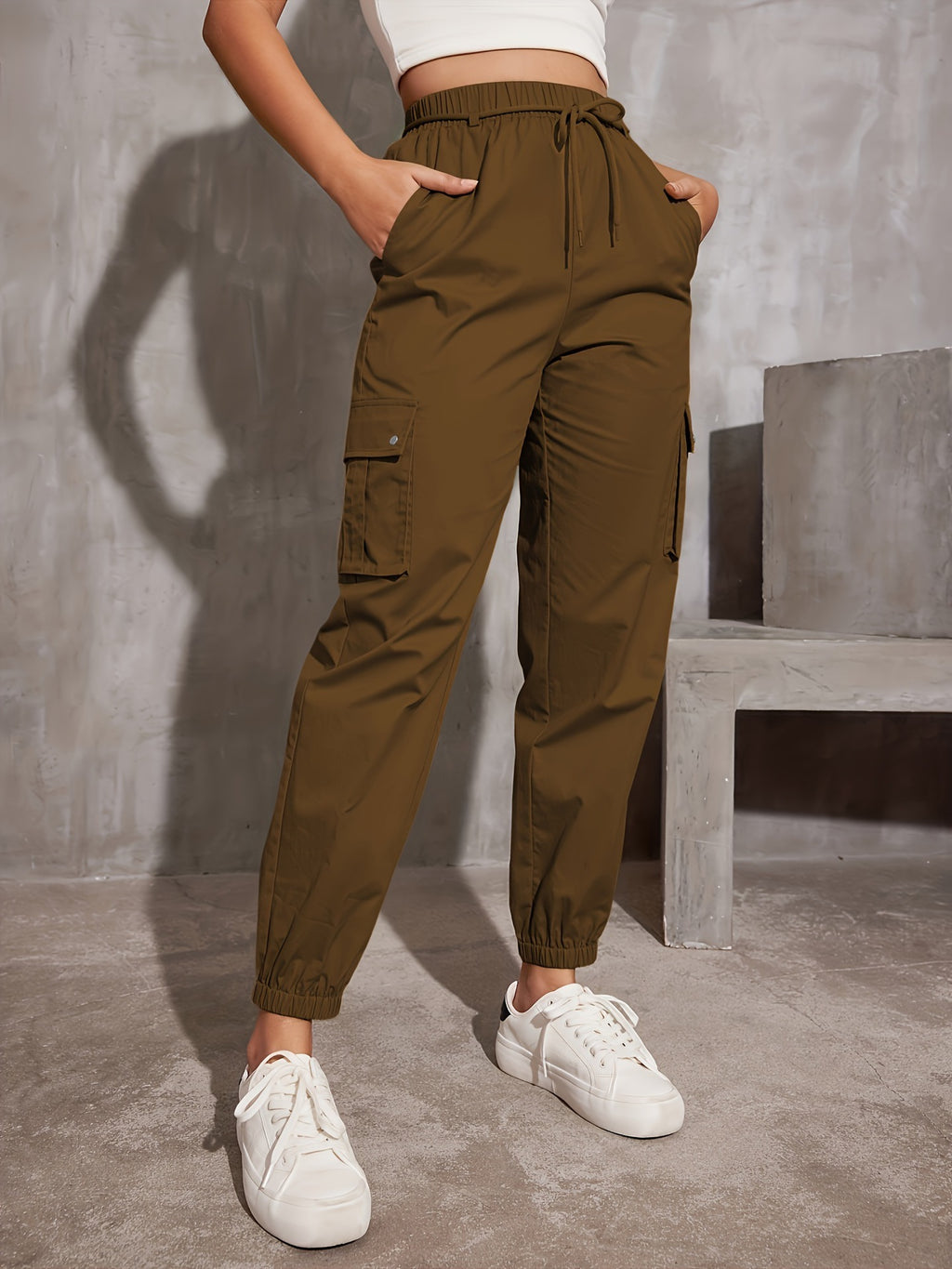 High Waist Wide Leg Ankle-tied Sports Pants