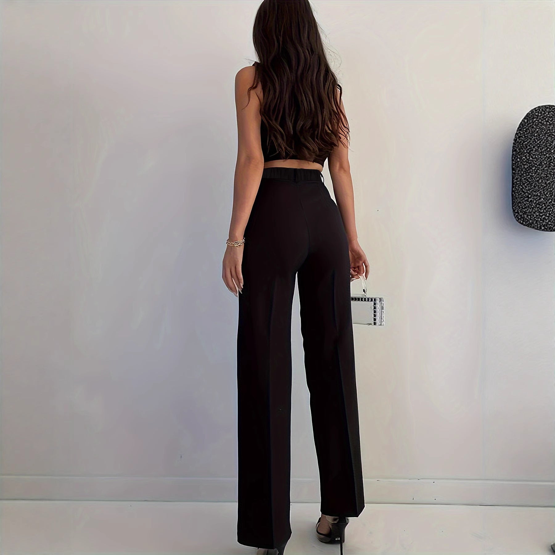 High Waist Slim Fit Solid Color Casual Pants