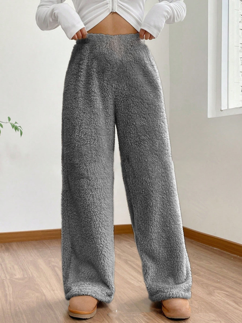 Women's Solid Color Loose Fleece Casual Pants