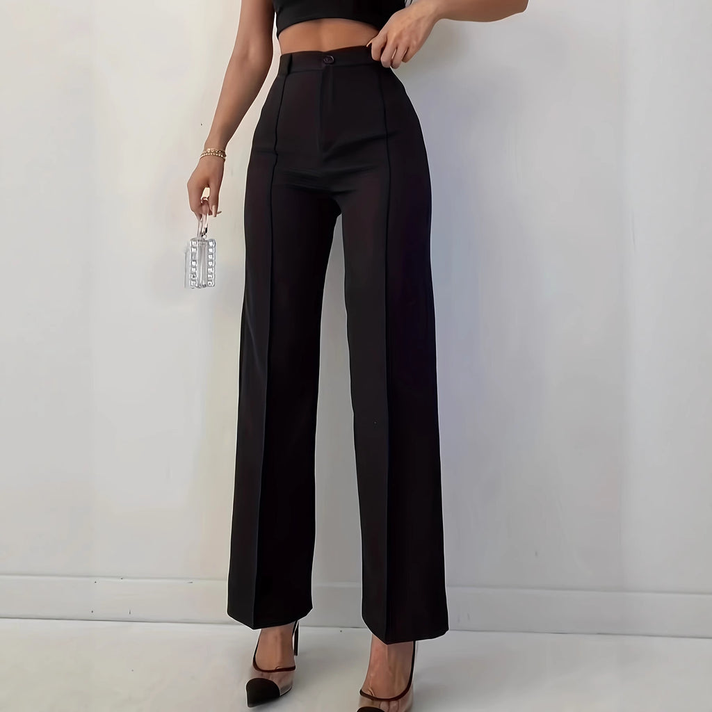 High Waist Slim Fit Solid Color Casual Pants