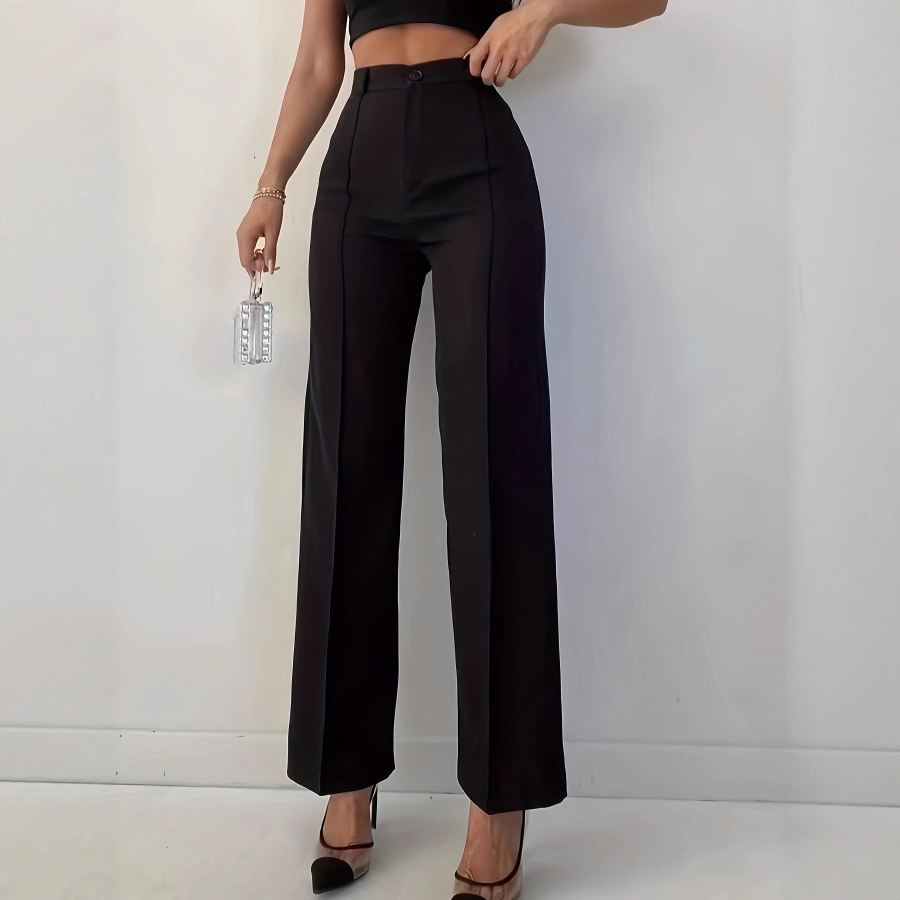 High Waist Slim Fit Solid Color Casual Pants