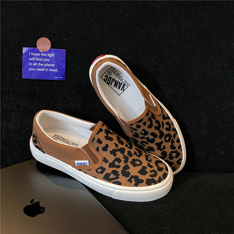 Summer Versatile Slip-on Leopard Print Canvas Shoes For Women
