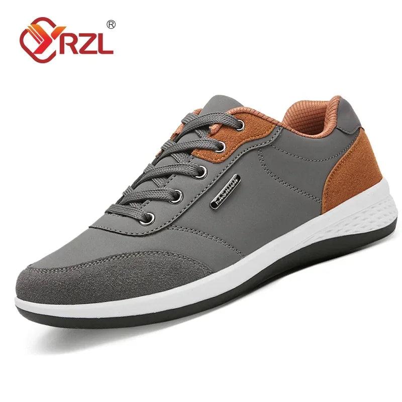 YRZL Men’s Waterproof Leather Walking Sneakers – Non-Slip Casual Sports Shoes for Spring and Autumn