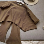 Girls' Loose Cape Top Bell-bottom Pants Suit