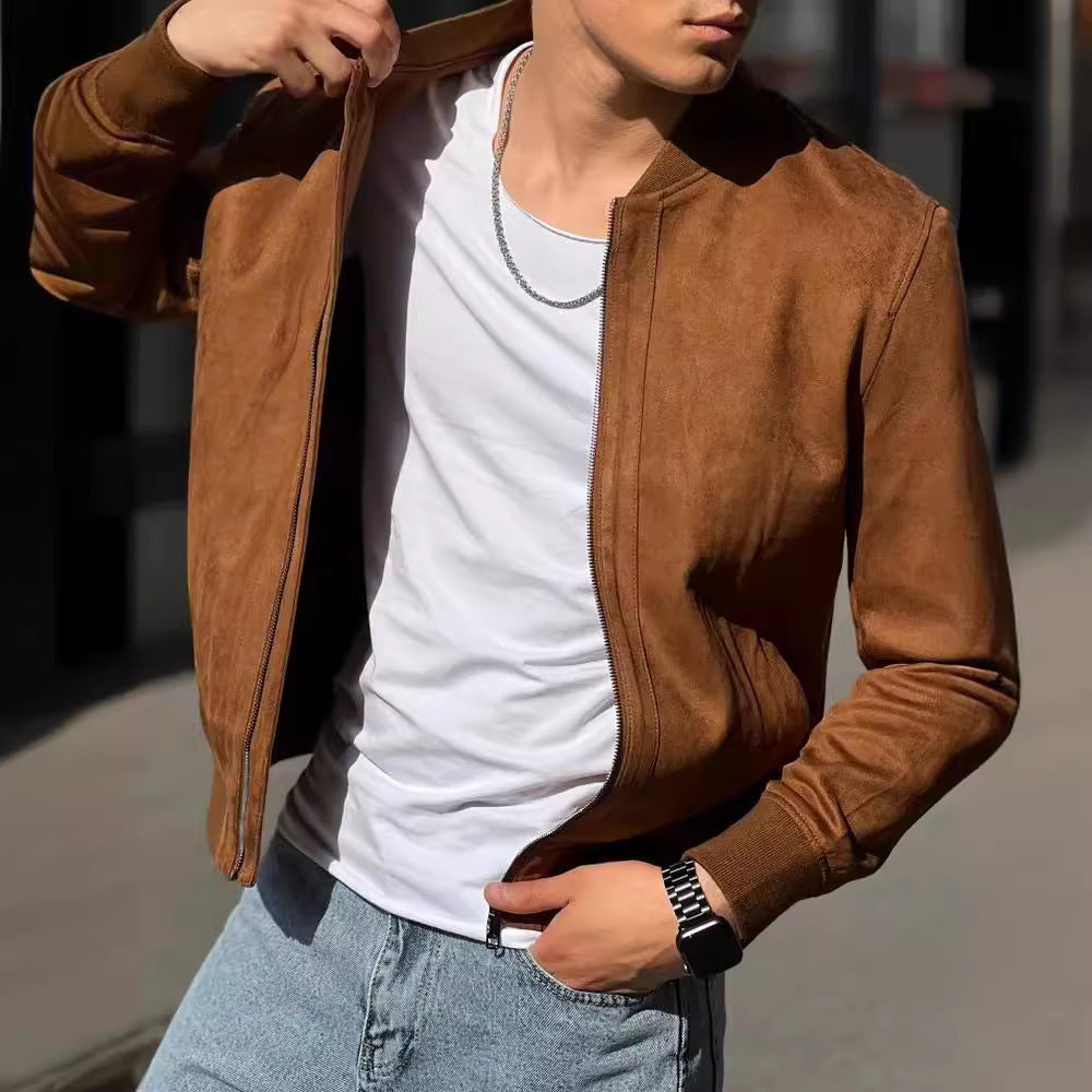 European And American Leisure Suede Solid Color Coat