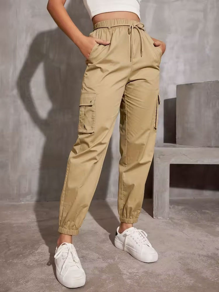 High Waist Wide Leg Ankle-tied Sports Pants