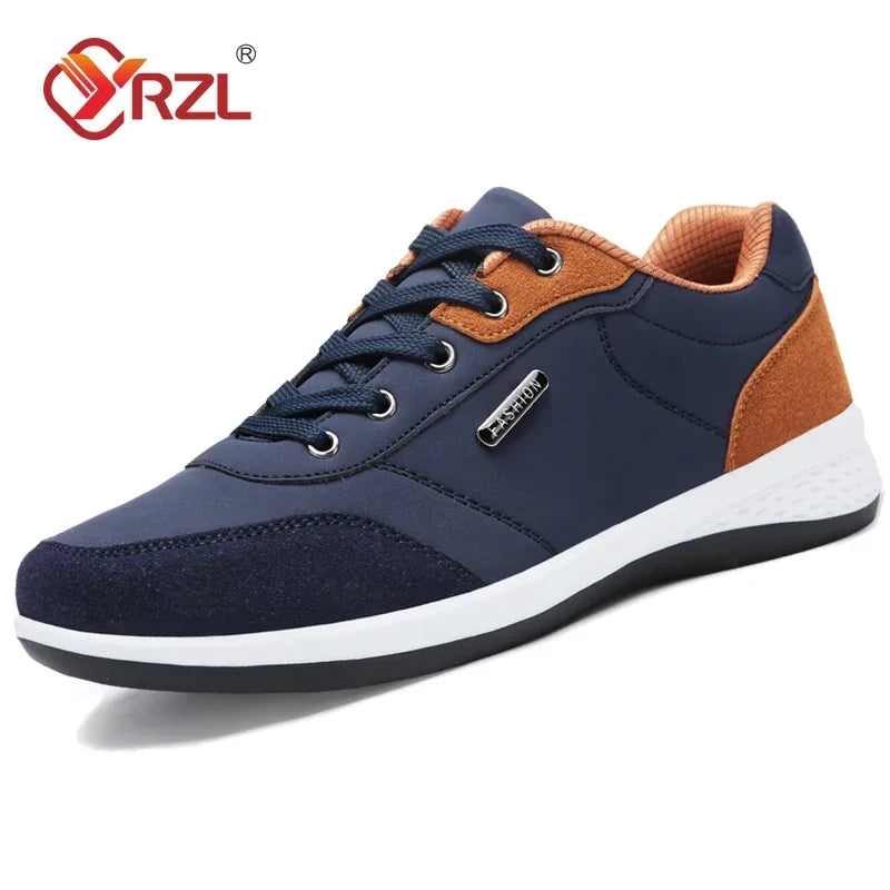 YRZL Men’s Waterproof Leather Walking Sneakers – Non-Slip Casual Sports Shoes for Spring and Autumn