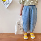 Girls Retro Denim Wide-leg Pants Baby Loose Thin Stitching Nine-point Pants Trend