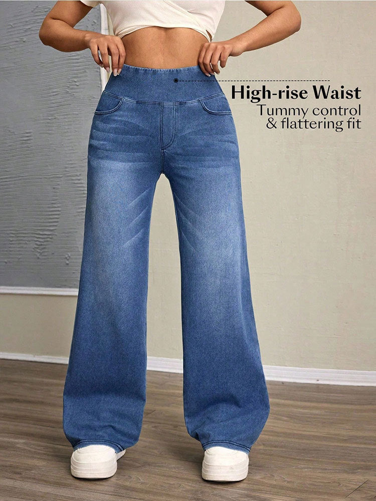Loose Oversized Retro High-waisted Stretch Denim Wide-leg Pants